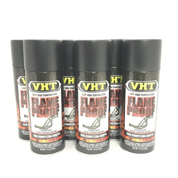 VHT SP102-6 PACK FLAT BLACK High Temperature Flame Proof Header Paint - 11 oz