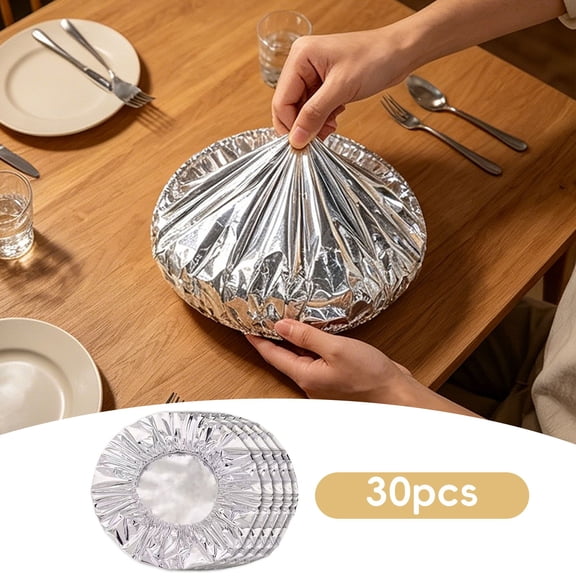 VHXWUGN 30Pcs Reusable Aluminum Foil Food Covers, Foil Food Covers Universal Kitchen Heat Shield Lids for Bowls Plates Storage Containers(25cm/9.84inch)