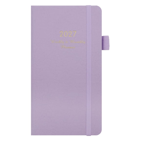 VHXWUGN Pocket Planner with Pen Holder 2027, Weekly Monthly Planners for Purse, 3.86" x 7.09", Small Daily Academic Calendar, Elastic Band, Hardcover Agenda