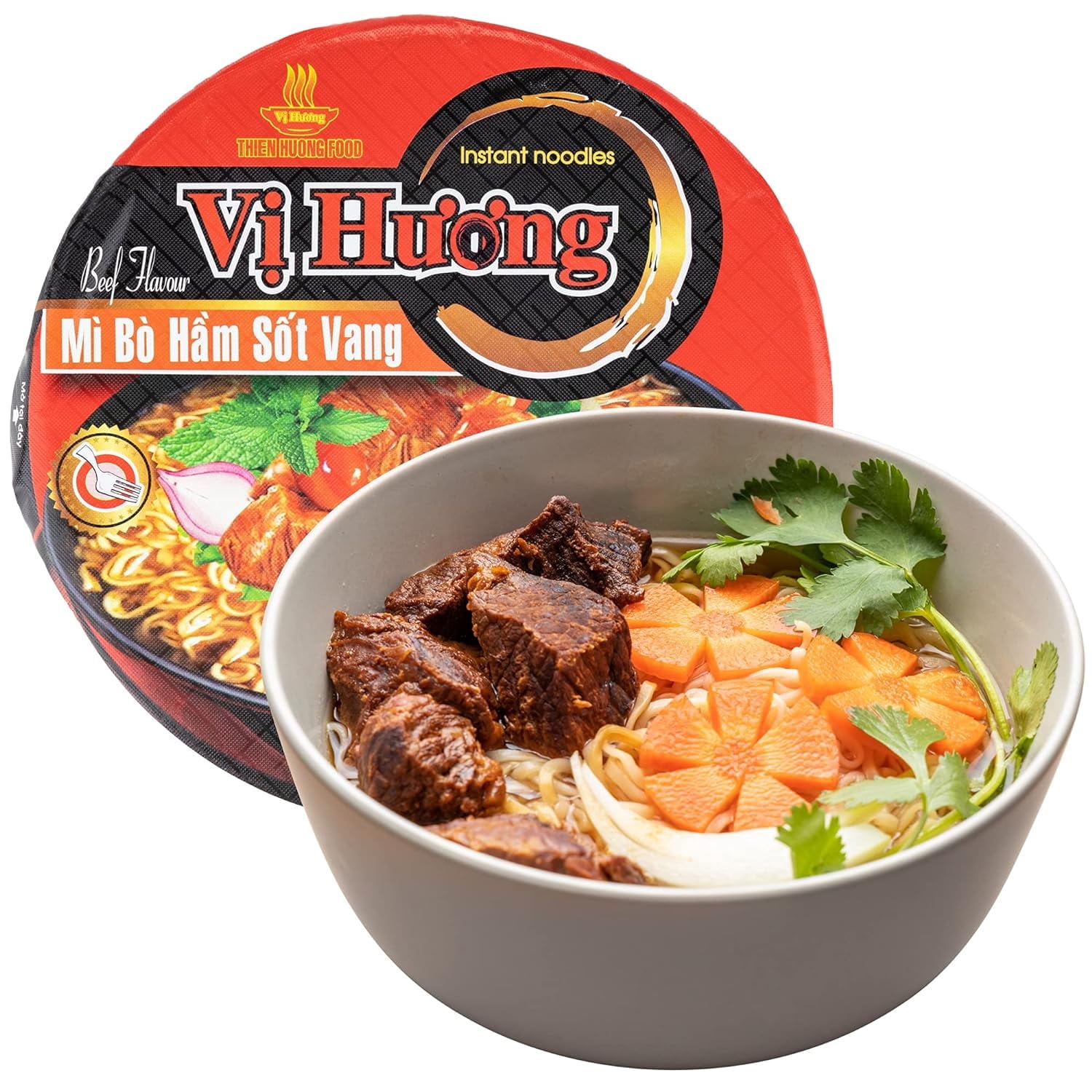 VI HUONG Instant Noodles Bowl – Beef Stew Flavor – 3.2oz Per Bowl – Pack of 12