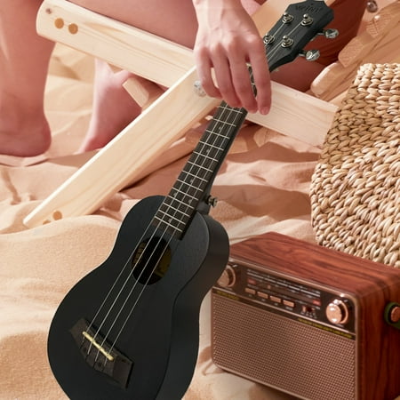 VI Victory 21" Soprano Ukulele 5 in 1 Gift Kit String Instrument by Musictopia, Black