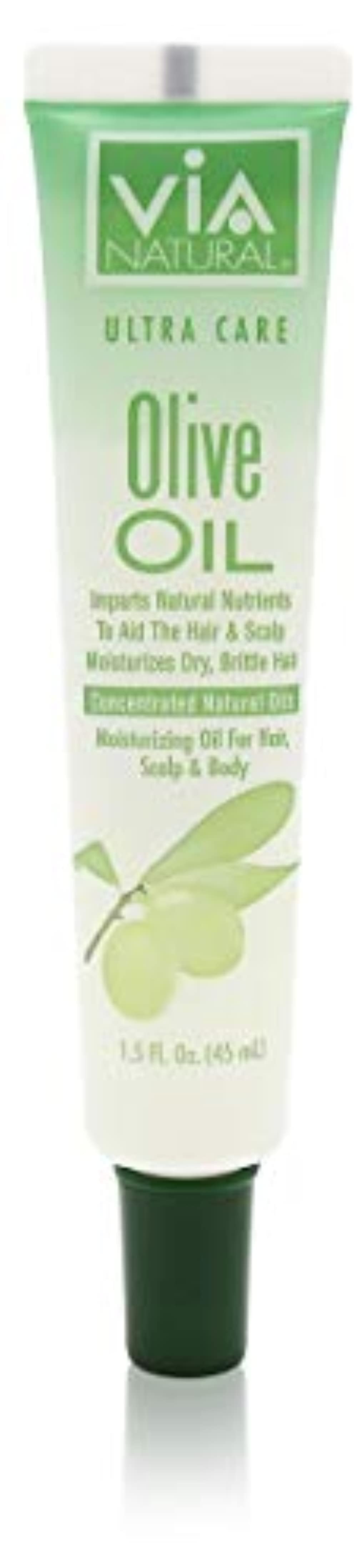 VIA Natural Ultra Care Olive Oil Concentrated Natural Oil 1.5oz - Imparts Natural Nutrients To Aid The Hair & Scalp Moisturizes Dry, Brittle Hair - 3 Pack