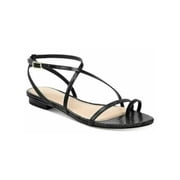 VIA SPIGA Womens Black Croc Toe Loop Padded Strappy Calandre Round Toe Buckle Leather Slingback Sandal 8 M