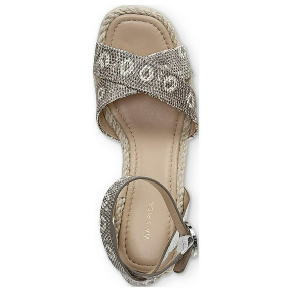 VIA SPIGA Womens Blanc Green Ring Lizard Skin Adjustable Strap Cushioned Sesilia Square Toe Wedge Buckle Leather Espadrille Shoes 7.5 M