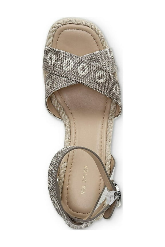 Womens Blanc Green Ring Lizard Skin Adjustable Strap Cushioned Sesilia Square Toe Wedge Buckle Leather Espadrille Shoes 7.5 M