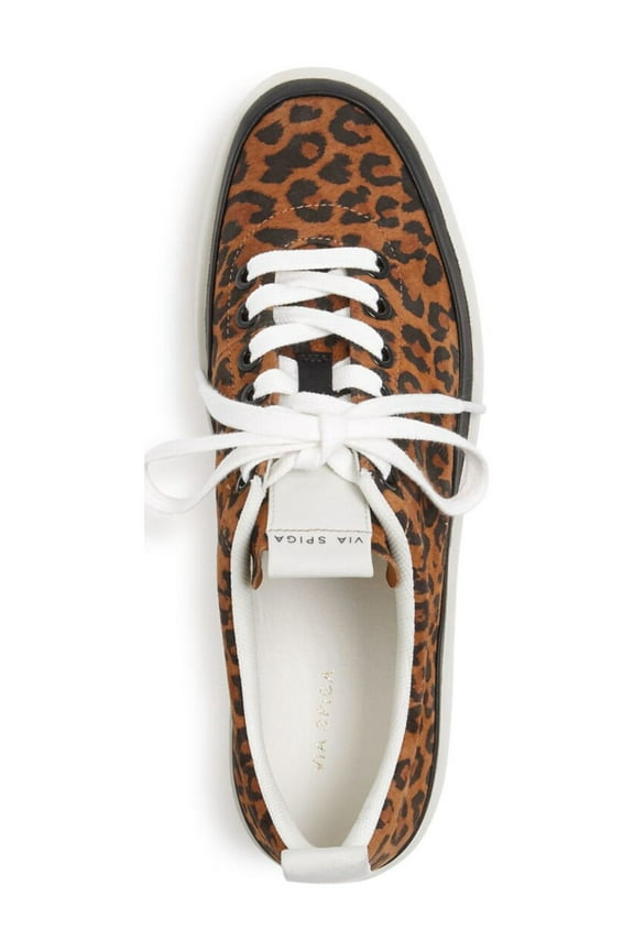 Womens Brown Leopard Print Cushioned Mae Round Toe Platform Lace-Up Leather Athletic Sneakers Shoes 9.5 M