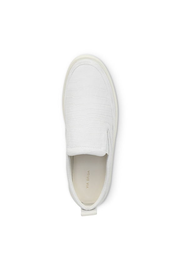 Womens Ivory Croc Embossed Cushioned Markie Round Toe Platform Slip On Leather Athletic Sneakers 7.5 M