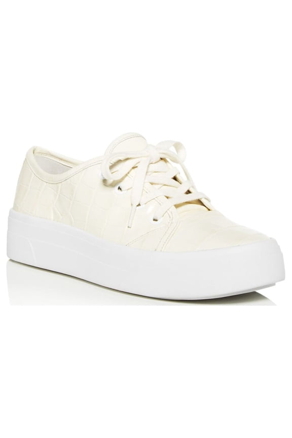 Womens Milk Ivory Croc Embossed Cushioned Logo Viola Round Toe Platform Lace-Up Leather Athletic Sneakers Shoes 7.5 M