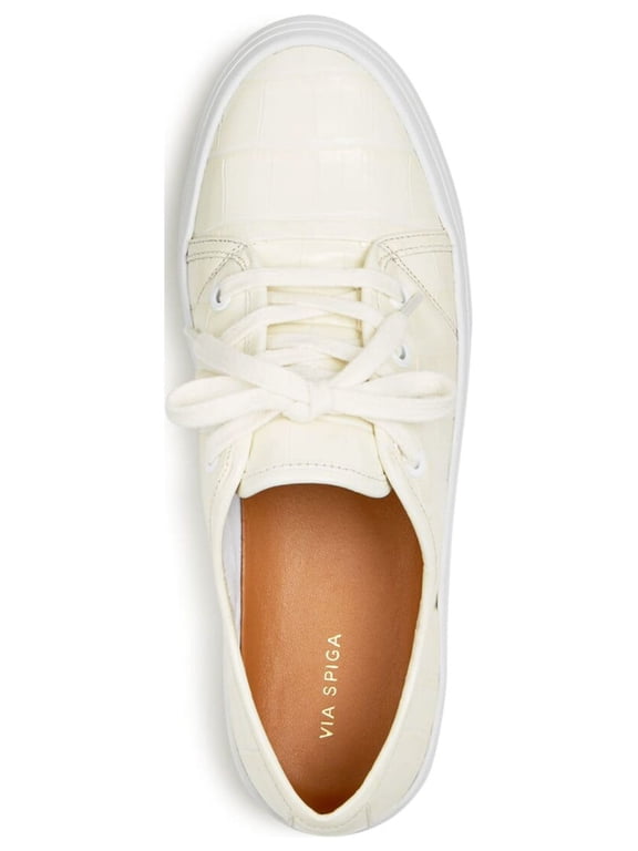 Womens Milk Ivory Croc Embossed Cushioned Logo Viola Round Toe Platform Lace-Up Leather Athletic Sneakers Shoes 8 M