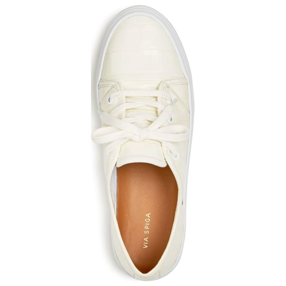 VIA SPIGA Womens Milk Ivory Croc Embossed Cushioned Logo Viola Round Toe Platform Lace-Up Leather Athletic Sneakers Shoes 9.5 M