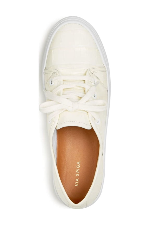 Womens Milk Ivory Croc Embossed Cushioned Logo Viola Round Toe Platform Lace-Up Leather Athletic Sneakers Shoes 9 M