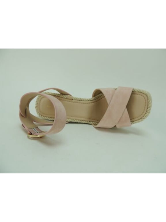 Womens Pink 1" Platform Adjustable Strap Padded Sesilia Square Toe Wedge Buckle Leather Espadrille Shoes 8 M