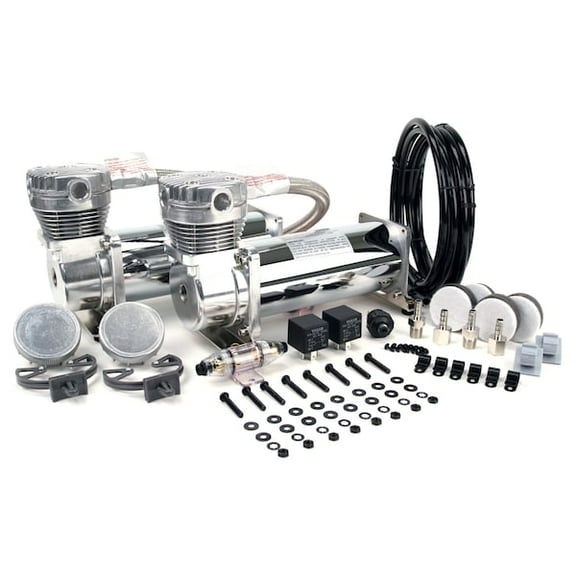 VIAIR Dual 480C 12 Volt 200 PSI Chrome Air Accessories Compressor Kit Value Pack