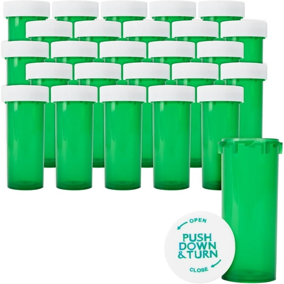 Plastic Green Medicine Pill Bottles, 8 Dram, 410 Pack, Push Down and Turn Child Resistant Caps, Green Prescription Vial, Medicine Container, Pill Cases Dispenser Organizers