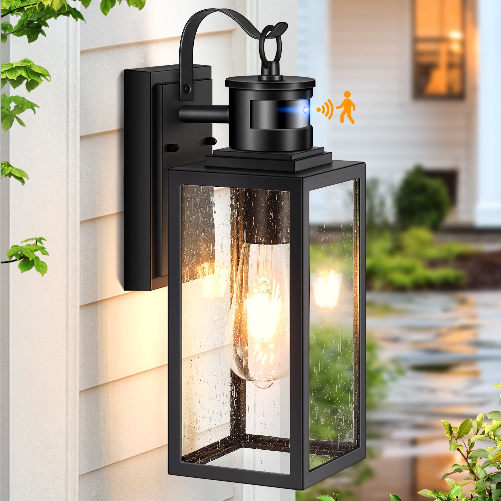 VIANIS Upgrades 14" Motion Sensor Outdoor Lights, Versatile 4 Modes Porch Light Outdoor, Black Dusk to Dawn Outdoor Lighting for Entryway, Garage, House, Patio, Porch, Distance Adjustable, 1 Pack