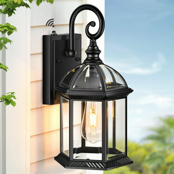 VIANIS 15.7" Large Outdoor Wall Lights, Black Exterior Lighting Fixtures with Tempered Beveled Glass, Anti-Rust Dusk to Dawn Outdoor Lighting for House, Waterproof Outdoor Sconce Lights for Porch