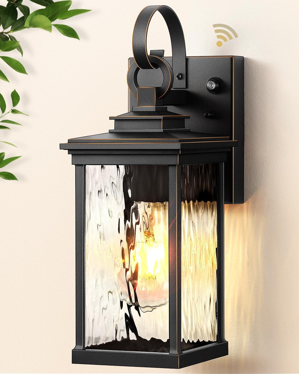 VIANIS Dusk to Dawn Outdoor Wall Lantern, Black Exterior Light Fixtures, Porch Light Wall Mount Lamps Outside Wall Lights for House, Garage Lights Outdoor Wall Sconce Lanterns with Water Ripple Glass
