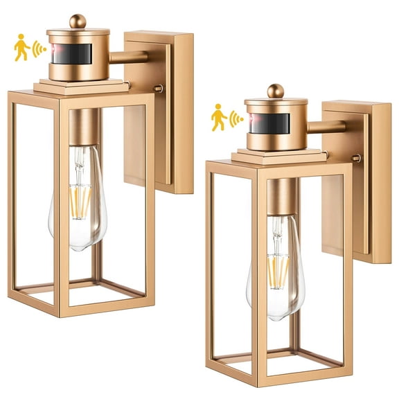 VIANIS 2 Pack Gold Outdoor Wall Lights, Motion Sensor Exterior Garage Lighting Fixture for House, Modern Dusk to Dawn Front Porch Light, Anti-Rust Waterproof Outdoor Wall Lantern Wall Mount Sconce