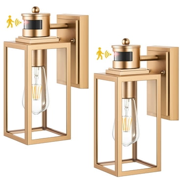 VIANIS 2 Pack Gold Outdoor Wall Lights, Motion Sensor Exterior Garage Lighting Fixture for House, Modern Dusk to Dawn Front Porch Light, Anti-Rust Waterproof Outdoor Wall Lantern Wall Mount Sconce