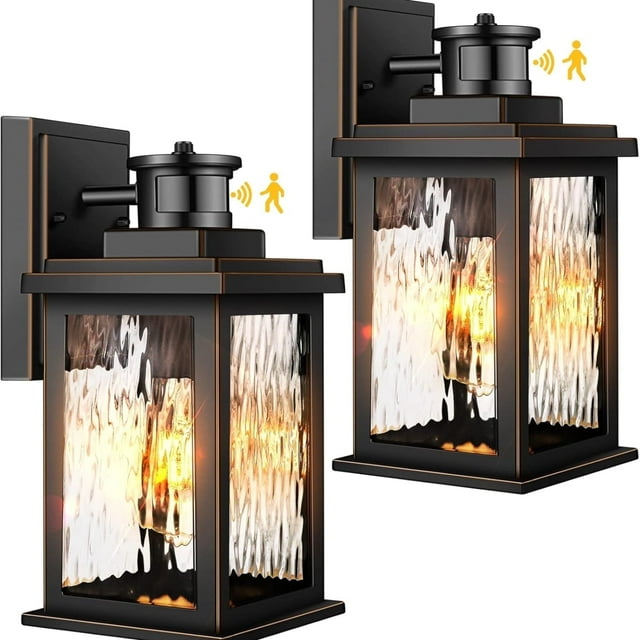 VIANIS 2 Pack Motion Sensor Outdoor Lights, Dusk To Dawn Outdoor Lighting, Modern Led Exterior Light Fixture, Anti-rust Outdoor Lantern For Front Porch Waterproof Black Outdoor Wall Sconce For Garage