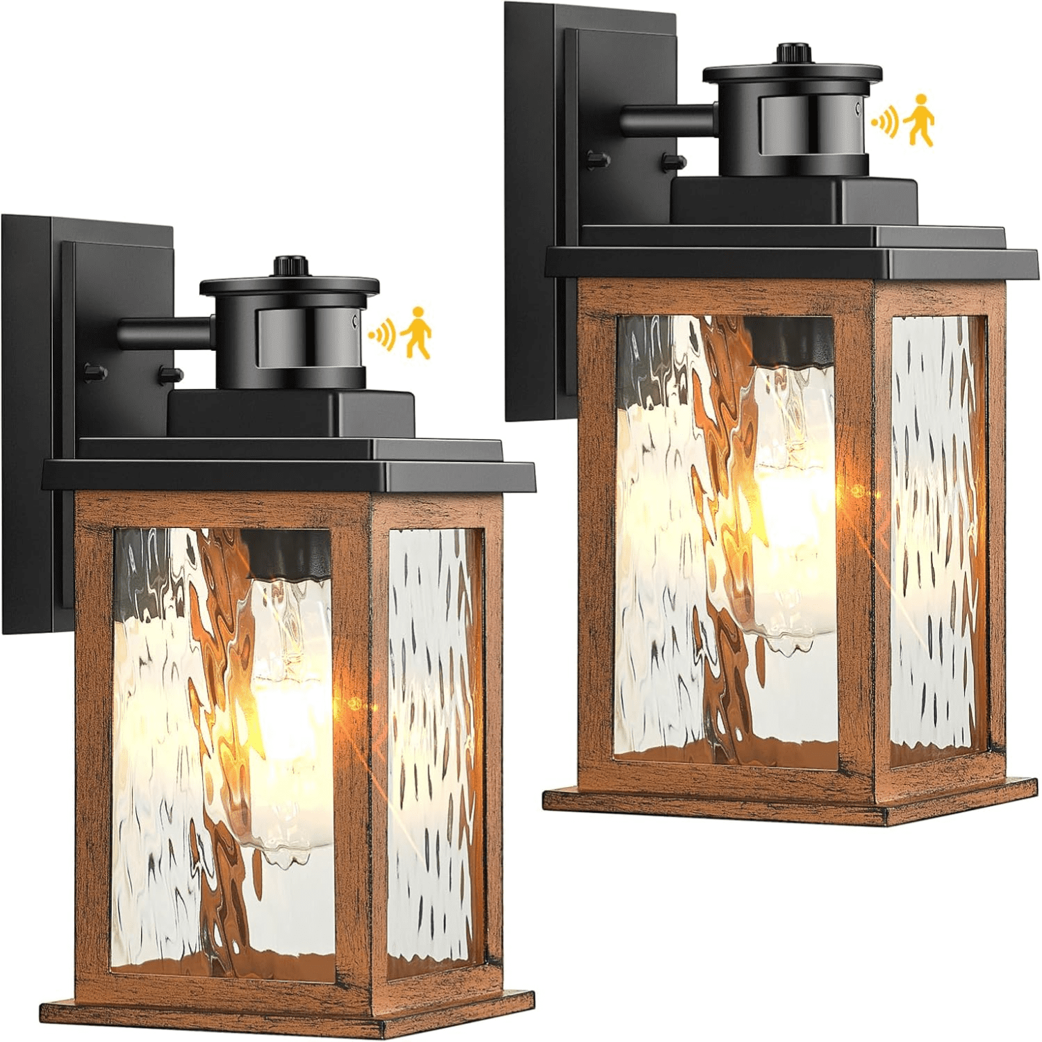 Black and Wood Grain Aluminum Dimmable Outdoor Wall Lanterns