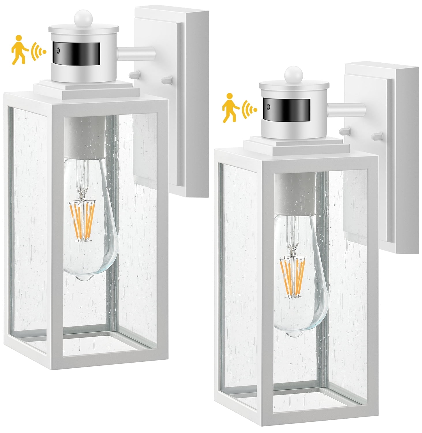 VIANIS 2 Pack Motion Sensor Porch Light, Outdoor Garage Lighting Fixtures Wall Mount, White Outside LED Lights for House, Dusk to Dawn Exterior Sconces Wall Lighting Lantern Lamps for Front Door