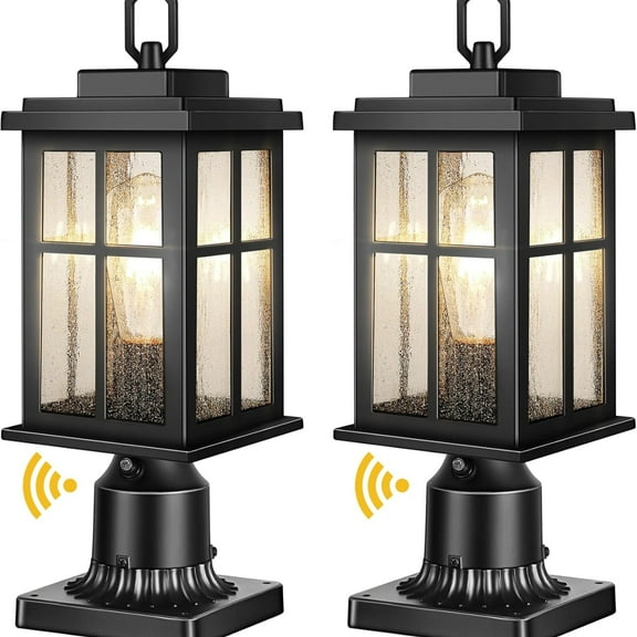 VIANIS 2 Pack Outdoor Post Lights Dusk to Dawn, Modern Black Lamp Posts Outdoor Lighting with Pier Mount Base, Anti-Rust 100% Aluminum Waterproof Exterior Post Lantern with Tempered Glass for Pathway