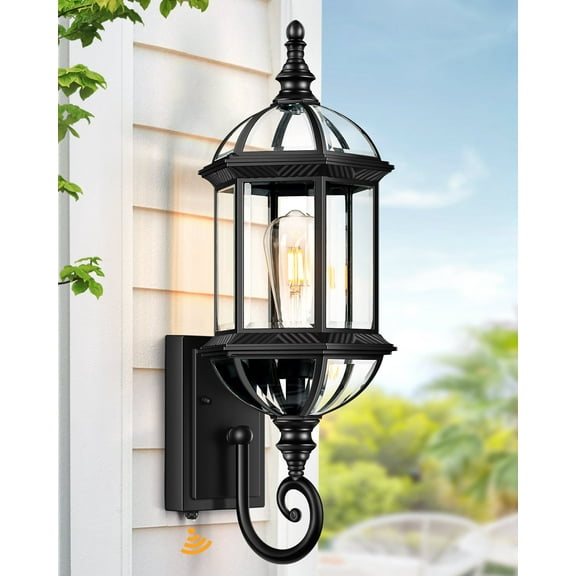VIANIS 22" Large Dusk to Dawn Outdoor Lighting, Oil Rubbed Bronze Outdoor Wall Lights, Porch Lights Outdoor with Tempered Beveled Glass, Waterproof Exterior Lighting Fixtures, Classic Type