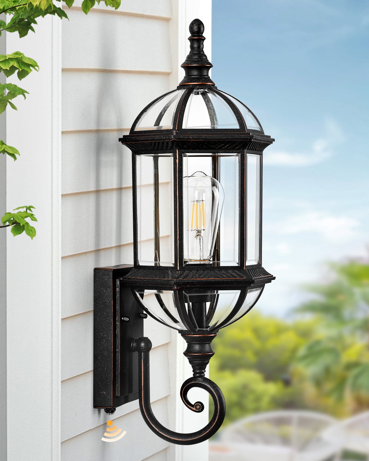 VIANIS 22" Large Dusk to Dawn Outdoor Lighting, Oil Rubbed Bronze Outdoor Wall Lights, Porch Lights Outdoor with Tempered Beveled Glass, Waterproof Exterior Lighting Fixtures, Classic Type