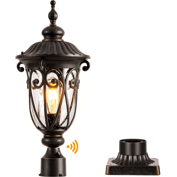 VIANIS 23.8" Lagre Outdoor Lamp Post, Bronze Dusk to Dawn Light Posts for Outside with Pier Mount Base, Waterproof and Aluminum Outdoor Post Lights with Glazed Bubble Glass for House, 120V AC