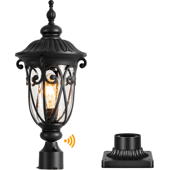 VIANIS 23.8" Large Outdoor Post Lights, Black Dusk to Dawn Outdoor Post Light, Waterproof Aluminum Retro Style Post Lights Outdoor with Glazed Bubble Glass for Driveway, Yard, Garden, 120V AC
