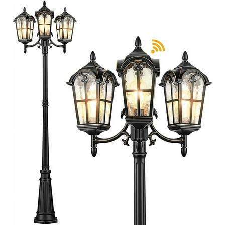 VIANIS 3-Head Outdoor Lamp Post Light Fixture, Black Outdoor Light Dusk Dawn Sensor for Lamp Post, Waterproof Anti-Rust Aluminum Housing with Tempered Glass, Street Light for Garden, Patio, Driveway