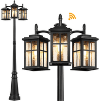 VIANIS 3-Head Outdoor Post Lights Hard Wired, Dusk to Dawn Black Lamp Posts Outdoor Lighting with Tempered Seeded Glass Anti-Rust Modern Triple Head Street Lamp Post for Garden Yard Patio Driveway