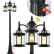 VIANIS 82.9" H Dusk to Dawn Lamp Posts Outdoor Lighting with Outlet, Black 3-Head Outdoor Post Lights, Waterproof Anti-Rust Outdoor Street Light Fixtures for Garden Yard(Hardwired 120VAC)