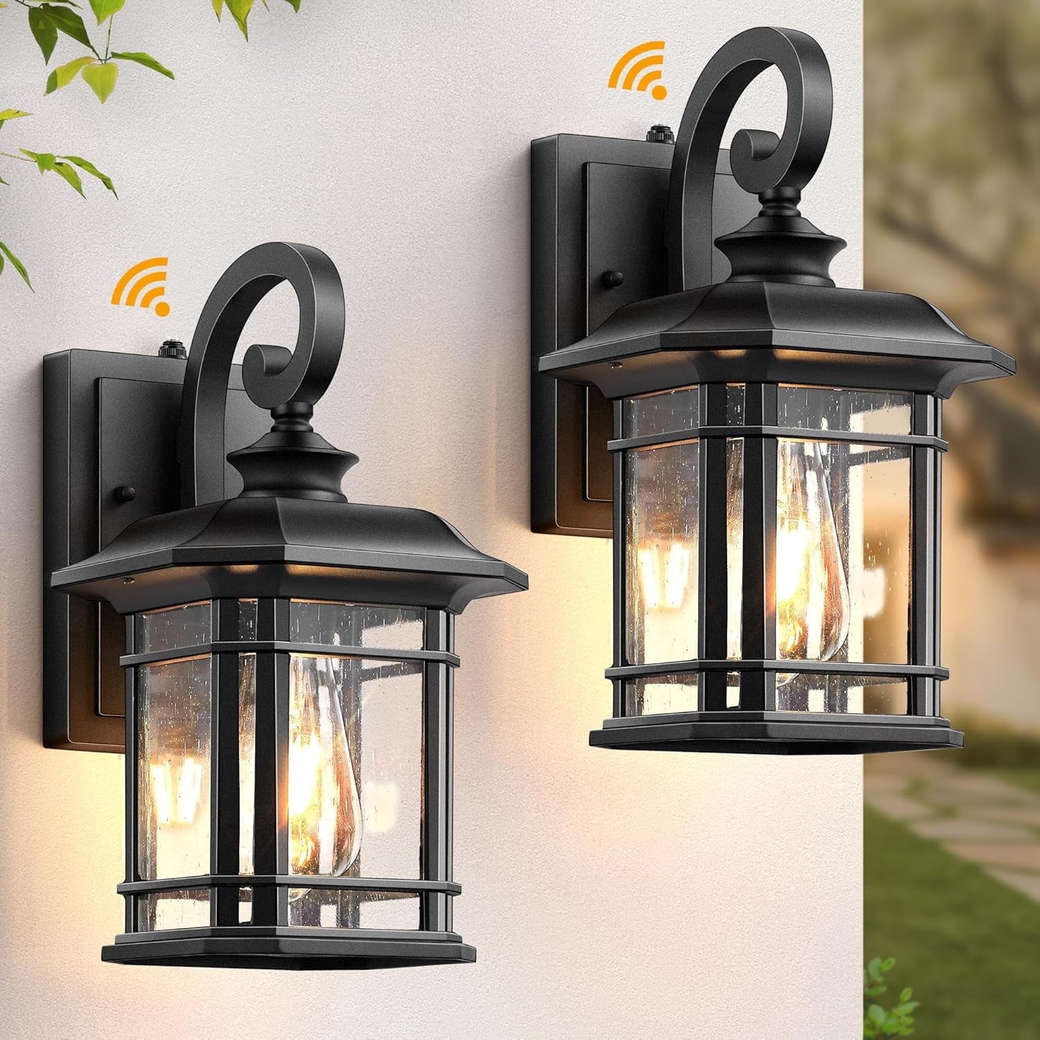 VIANIS Black Outdoor Light Fixture Dusk to Dawn, 2 Pack Porch Lights Outdoor, Exterior Lighting Fixtures with Seed Tempered Glass, Outside Lights for House, Garage, Doorway, Patio