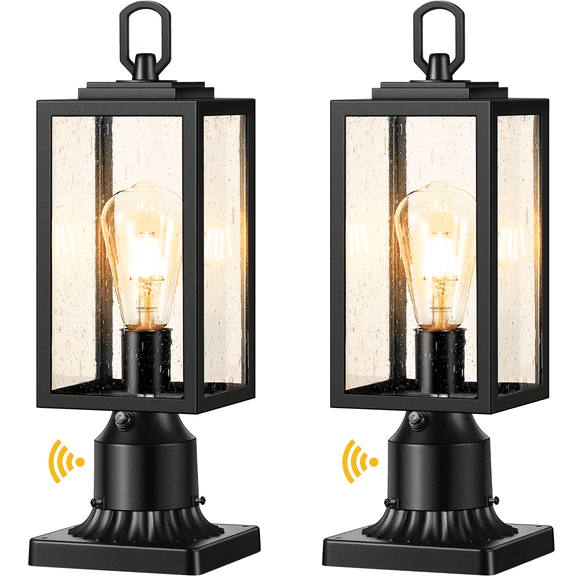 VIANIS Dusk to Dawn Outdoor Post Lighting Hardwired 120V, Exterior Lamp Post Light Fixture 3 inch Pier Mount Base, Anti-Rust Modern Black Outdoor Lantern Pole Lights for Garden Yard Patio Pathway