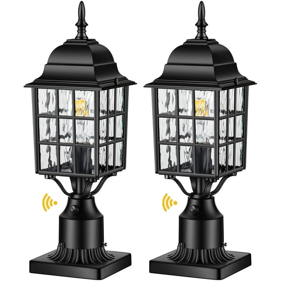 VIANIS Dusk to Dawn Outdoor Post Lights with 3-inch Pier Mount Base, 19.3" Exterior Post Lantern Fixture with Tempered Glass, Anti-Rust Die-Cast Aluminum Light Posts for Outside, Matte Black Lampost