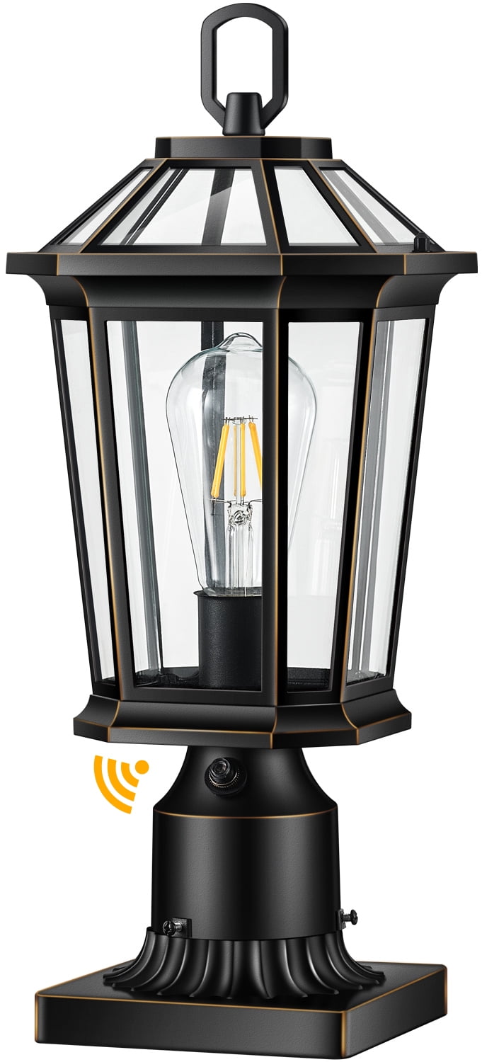 VIANIS Dusk to Dawn Outdoor Post Lights, Black Light Posts for Outside with Pier Mount Base, 100% Aluminum Waterproof Exterior Lamp Post with Tempered Glass Panels for Garden (Hardwired 120V)