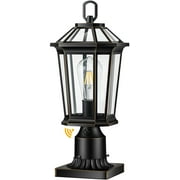 VIANIS Dusk to Dawn Outdoor Post Lights, Black Light Posts for Outside with Pier Mount Base, 100% Aluminum Waterproof Exterior Lamp Post with Tempered Glass Panels for Garden Hardwired 120V