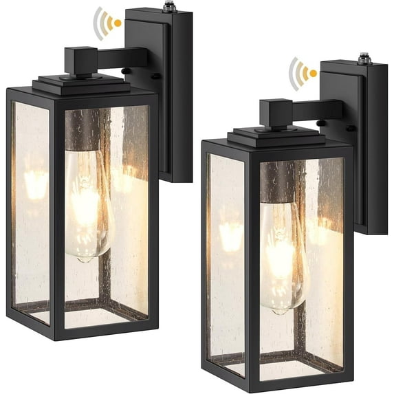 VIANIS 2 Pack Dusk to Dawn Sensor Outdoor Porch Lights, Black Exterior Lighting Fixtures Wall Mount for House, Anti-Rust Modern Outside Garage Lights for Coach, Front Porch with Tempered Seeded Glass