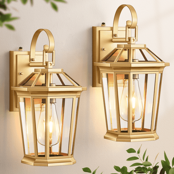 VIANIS Dusk to Dawn Outdoor Lanterns, Modern Golden Wall Light Fixtures, 100% Aluminum Waterproof Gold Porch Light for House Patio