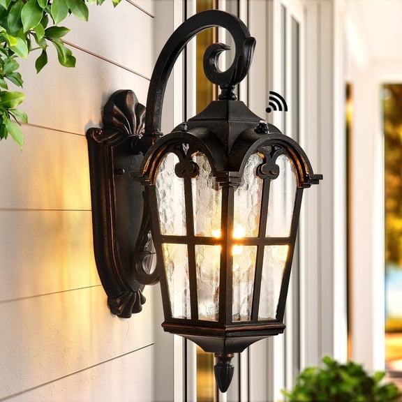 VIANIS Exterior Lighting Fixtures, Large Size Oil Rubbed Bronze Outdoor Wall Lights Dusk to Dawn, Waterproof Outdoor Light Fixtures Wall Mount with Tempered Water Ripple Glass for Patio, Entryway