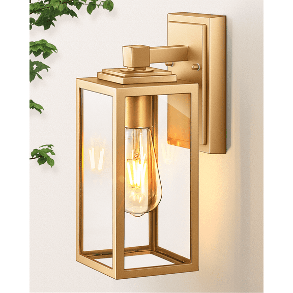 VIANIS Gold Outdoor Wall Lights, Waterproof Outside Porch Lights, Anti-Rust Porch Lights Outdoor, Outside Light Fixture for House, Garage, Doorway, Garden, Tempered Glass, E26 Socket