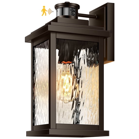 VIANIS Large Adjustable-Sensitivity Motion Sensor Outdoor Lights, Oil-Rubbed Bronze Porch Light with Tempered Ripple Glass, Aluminum Waterproof Outdoor Light Fixture, Exterior Lights for Garage