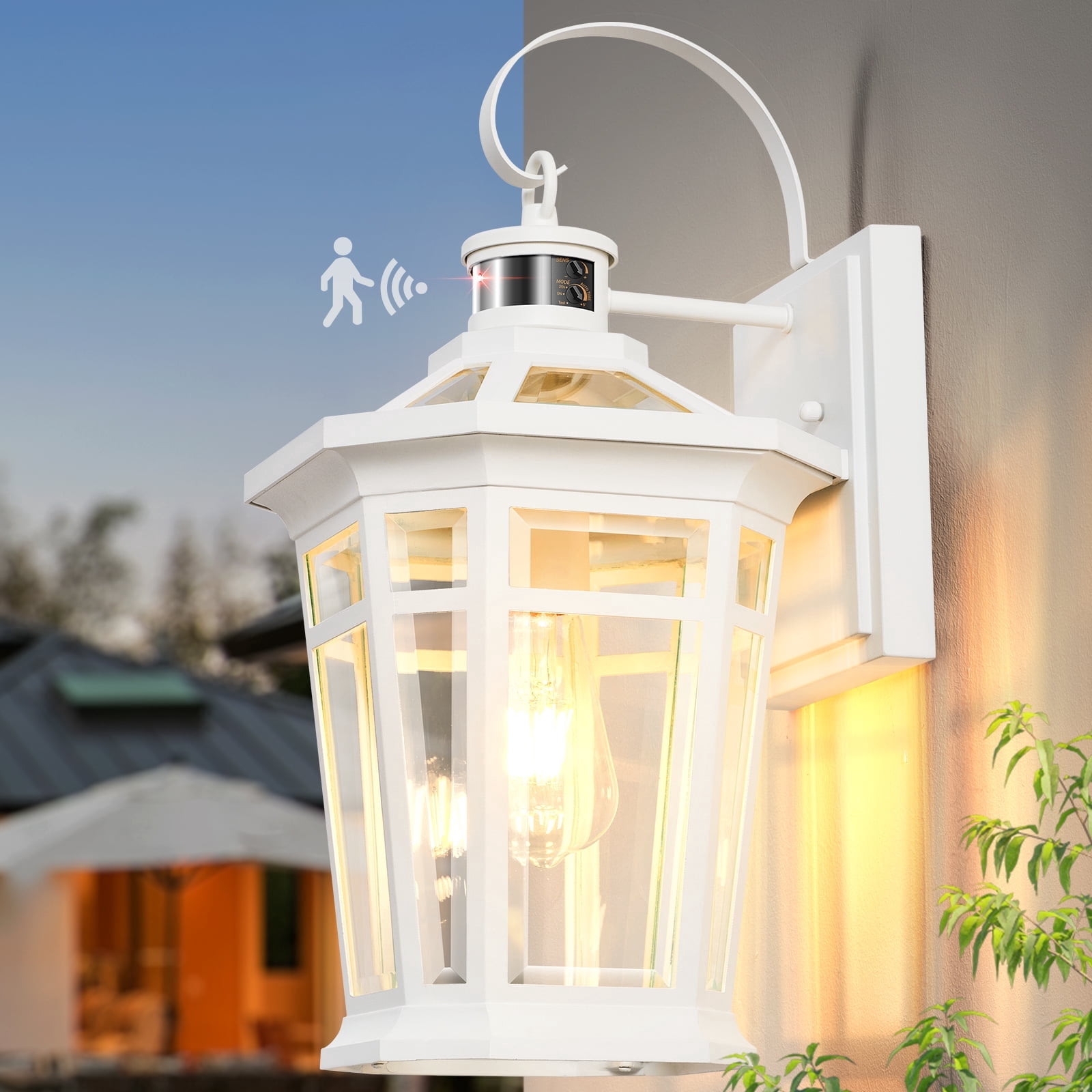 VIANIS Large Motion Sensor Outdoor Light fixtures Wall Mount, 100% Aluminum Dusk to Dawn Outdoor Wall Lantern, White Waterproof Exterior Lighting Fixtures for Patio, House