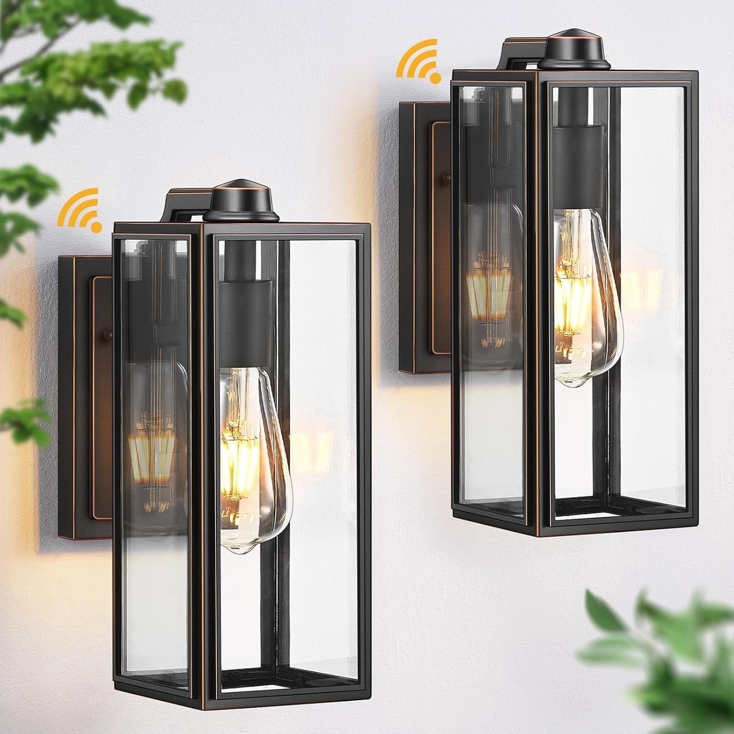 VIANIS Large Outdoor Wall Light Fixtures,Dusk to Dawn Outdoor Wall Lanterns,Anti-Rust Wall Mounted Lighting with Glass Shade, Black Wall Lamp with E26 Socket for Porch, 2 Pack