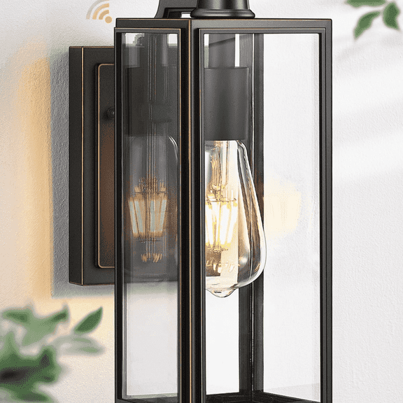 VIANIS Large Outdoor Wall Light Fixtures,Dusk to Dawn Outdoor Wall Lanterns,Anti-Rust Wall Mounted Lighting with Glass Shade, Black Wall Lamp with E26 Socket for Porch, 2 Pack