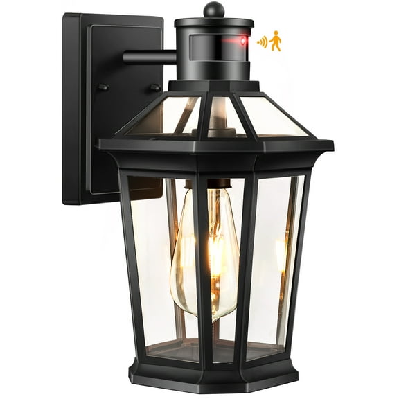 VIANIS Motion Sensor Outdoor Lighting, Outdoor Wall Lights Wall Mount with Clear Glass Shade, Black Dusk to Dawn Garage Light Sconce, Waterproof Exterior Lights for House, Patio