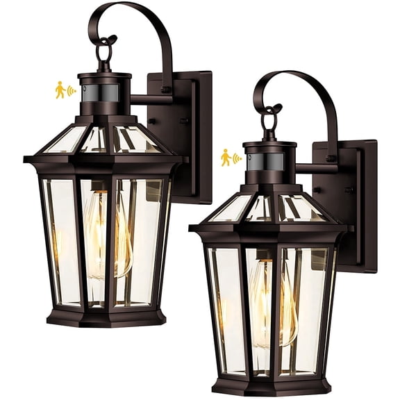VIANIS Motion Sensor Outdoor Lights, 2 Packs Oil Rubbed Bronze Dusk to Dawn Outdoor Wall Lights Exterior, 100% Anti-Rust Aluminum Front Porch Wall Lantern, Modern Outdoor Wall Sconce for House, E26