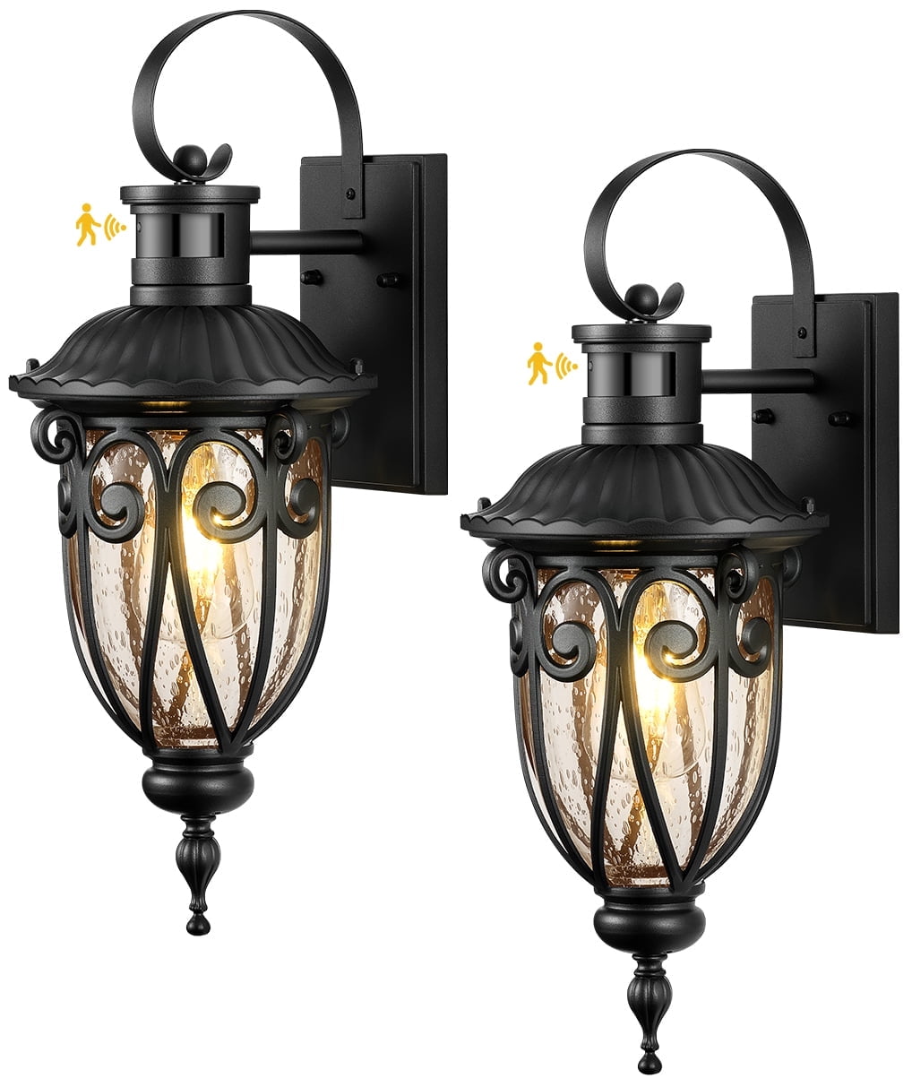VIANIS Motion Sensor Outdoor Lights, Dusk to Dawn Outdoor Motion Sensor Light, 2 Pack Exterior Lighting Fixtures with Seed Glass,Black Outside Lights for House, Garage, Front Porch, Anti-Rust